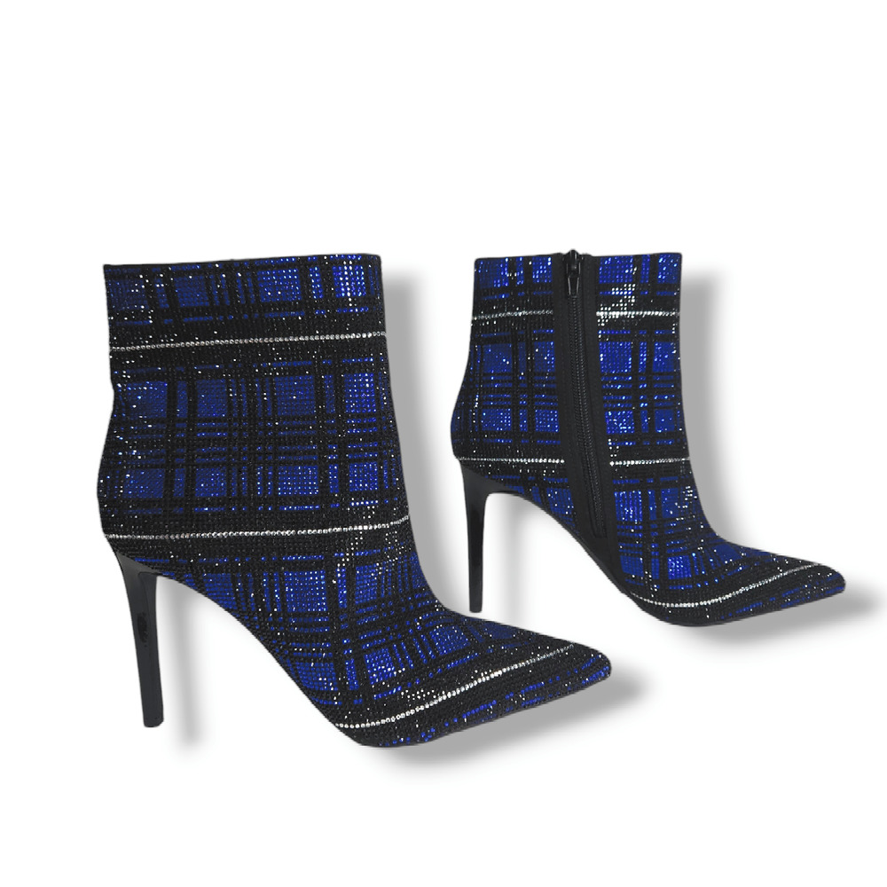 NWOB INC International Concepts Reisa Rhinestone Ankle Boots Sz. 6M Cobalt Plaid - Picture 2 of 9
